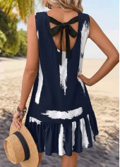 Navy Tummy Coverage Geometric Print Short Sleeveless Dress