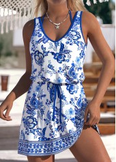 Tummy Coverage Random Floral Print Royal Blue Cover Up