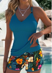 Tummy Coverage Mid Waisted Floral Print Turquoise Tankini Set | thumb picture 