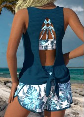 Tummy Coverage Mid Waisted Leaf Print Tankini Set