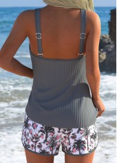 Tummy Coverage Mid Waisted Tropical Plants Print Tankini Set | thumb picture 