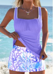 Tummy Control Mid Waisted Marine Life Print Tankini Set