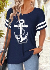 Navy Tummy Coverage Geometric Print Short Sleeve T Shirt | thumb picture 