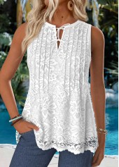 Raw White Tummy Coverage Sleeveless Split Neck Tank Top