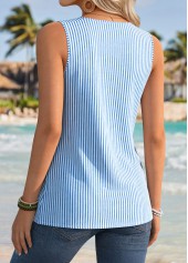 Blue Handkerchief Hem Striped Sleeveless Split Neck Tank Top | thumb picture 
