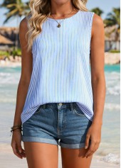 Blue Bowknot Striped Sleeveless Round Neck Tank Top | thumb picture 