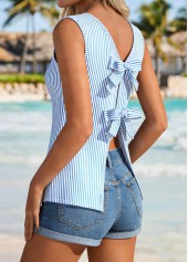 Blue Bowknot Striped Sleeveless Round Neck Tank Top | thumb picture 