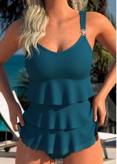 Tummy Coverage Mid Waisted Peacock Blue Tankini Set | thumb picture 