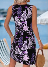 Black Tummy Coverage Leaf Print Short Sleeveless Dress | thumb picture 