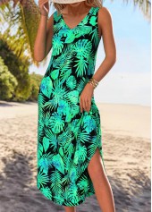 Black Tummy Coverage Leaf Print A Line Sleeveless Dress | thumb picture 