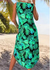 Black Tummy Coverage Leaf Print A Line Sleeveless Dress | thumb picture 