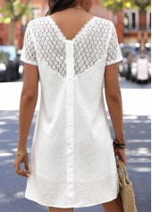 White Patchwork Short Sleeve Square Neck Dress