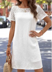 White Patchwork Short Sleeve Square Neck Dress | thumb picture 