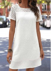 White Patchwork Short Sleeve Square Neck Dress | thumb picture 