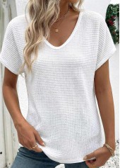 White Patchwork Short Sleeve V Neck T Shirt | thumb picture 