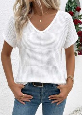 White Patchwork Short Sleeve V Neck T Shirt | thumb picture 