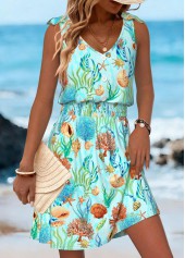 Multi Color Corset Marine Life Print Sleeveless Dress