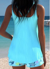 Curved Hem Light Blue Marine Life Print Tankini Set | thumb picture 