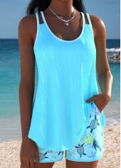 Curved Hem Light Blue Marine Life Print Tankini Set | thumb picture 