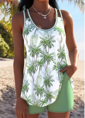 Curved Hem Sage Green Tropical Plants Print Tankini Set | thumb picture 