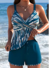 Mid Waisted Animal Print Peacock Blue Tankini Set