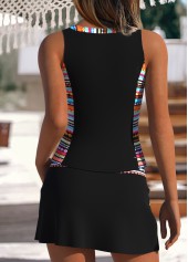 Tummy Coverage Mid Waisted Striped Black Tankini Set | thumb picture 