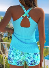Tummy Control Sky Blue Floral Print Tankini Set | thumb picture 