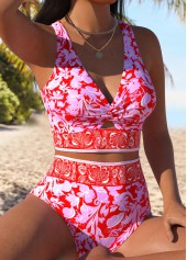 Red High Waisted Floral Print Bikini Set | thumb picture 