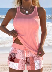 Tummy Coverage Mid Waisted Patchwork Dusty Pink Tankini Set