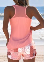 Tummy Coverage Mid Waisted Patchwork Dusty Pink Tankini Set | thumb picture 