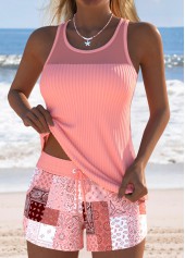 Tummy Coverage Mid Waisted Patchwork Dusty Pink Tankini Set | thumb picture 