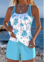 Tummy Coverage Mid Waisted Marine Life Print Tankini Set | thumb picture 
