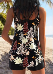 Tummy Coverage Mid Waisted Leaf Print Black Tankini Set | thumb picture 