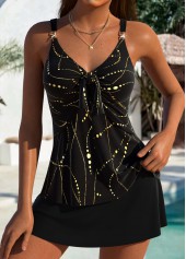 Tummy Coverage Mid Waisted Graffiti Print Black Tankini Set