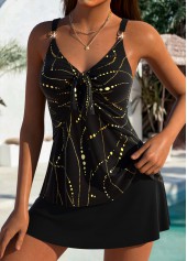 Tummy Coverage Mid Waisted Graffiti Print Black Tankini Set | thumb picture 