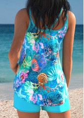 Tummy Coverage Mid Waisted Marine Life Print Tankini Set | thumb picture 