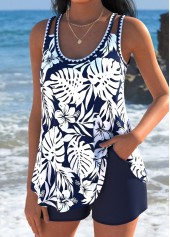 Tummy Coverage Mid Waisted Tropical Plants Print Tankini Set | thumb picture 
