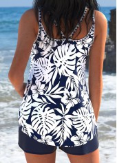 Tummy Coverage Mid Waisted Tropical Plants Print Tankini Set | thumb picture 