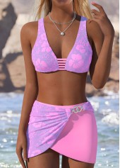 Pull On Mid Waisted Floral Print Pink Bikini Set