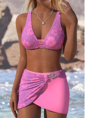 Pull On Mid Waisted Floral Print Pink Bikini Set | thumb picture 