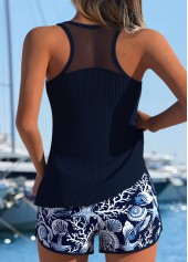 Tummy Coverage Mid Waisted Tribal Print Navy Tankini Set | thumb picture 
