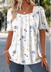 White Tummy Coverage Ditsy Floral Print T Shirt