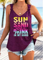 Wine Red Tie Letter Print Strappy Tank Top