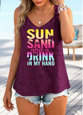 Wine Red Tie Letter Print Strappy Tank Top | thumb picture 