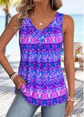 Multi Color Tummy Coverage Tribal Print Sleeveless Tank Top