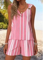 Pink Tummy Coverage Striped Sleeveless V Neck Tank Top | thumb picture 