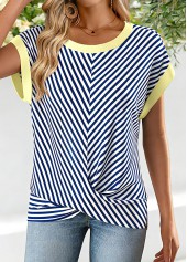 Navy Surplice Striped Short Sleeve Round Neck T Shirt | thumb picture 