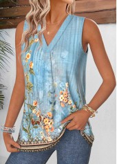 Dusty Blue Tummy Coverage Random Floral Print Tank Top | thumb picture 