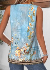 Dusty Blue Tummy Coverage Random Floral Print Tank Top | thumb picture 