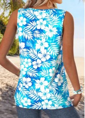 Blue Floral Print Sleeveless V Neck Tank Top | thumb picture 